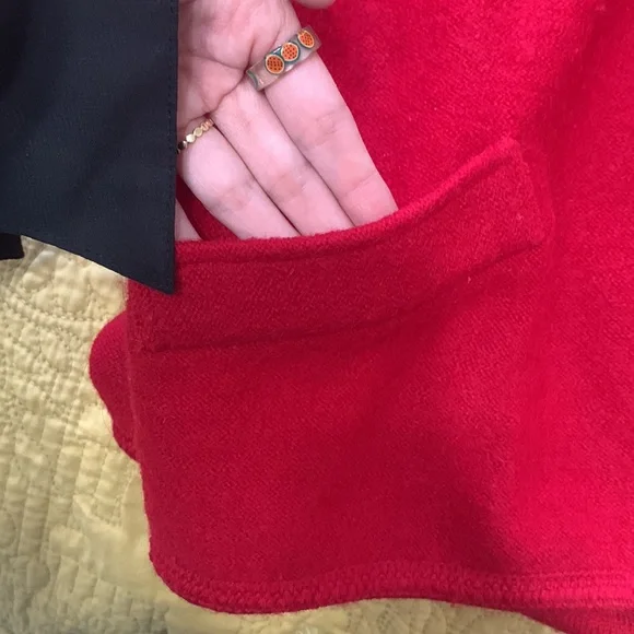 Vintage Tally Ho Vest PM Sleeveless Y2K Wool Red Black Faux Fur Collar Zip Up - Picture 2 of 6